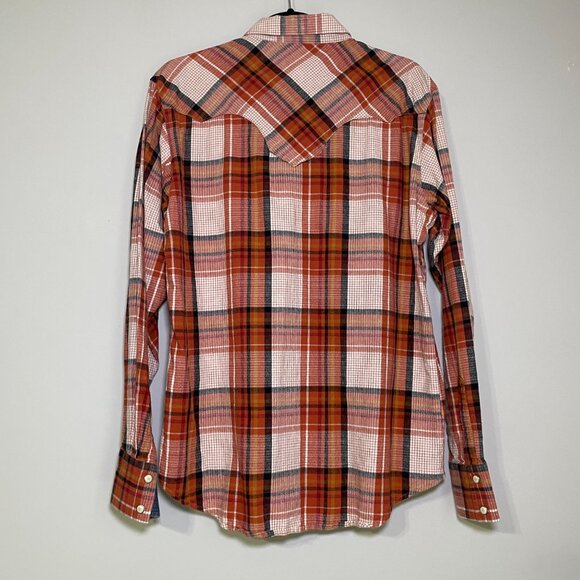 Women's Medium Wrangler Retro Orange Plaid Long Sleeve Button Down Shirt - Picture 7 of 7